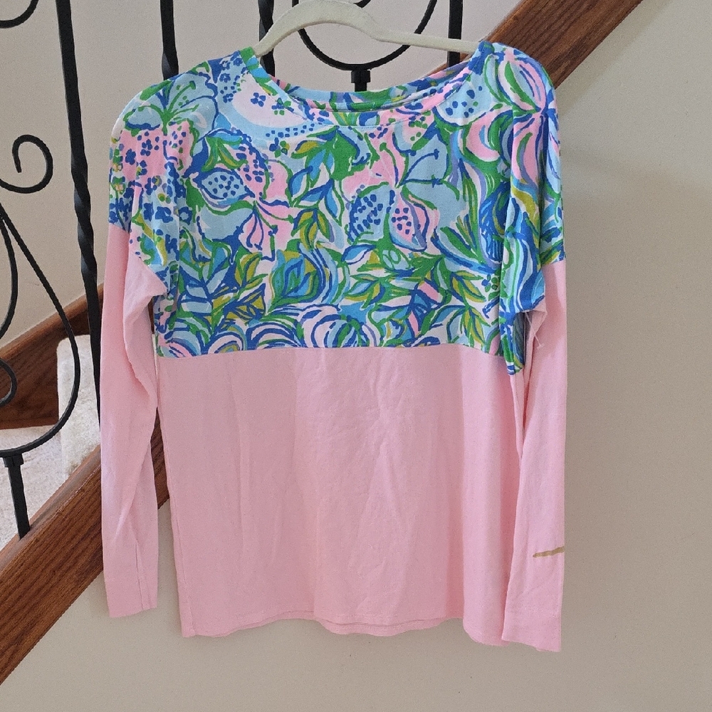Lilly Pulitzer Pink and Blue Floral Kids Long Sleeve Tee